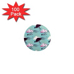 Rain Clouds Umbrella Blue Sky Pink 1  Mini Magnets (100 Pack) 