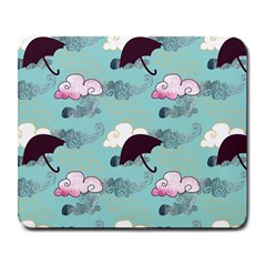 Rain Clouds Umbrella Blue Sky Pink Large Mousepads