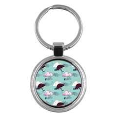 Rain Clouds Umbrella Blue Sky Pink Key Chains (round) 