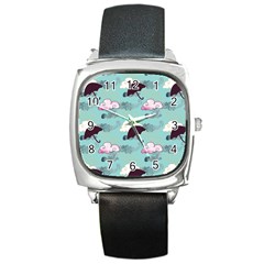 Rain Clouds Umbrella Blue Sky Pink Square Metal Watch by Mariart