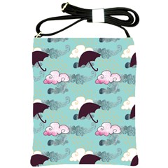 Rain Clouds Umbrella Blue Sky Pink Shoulder Sling Bags by Mariart