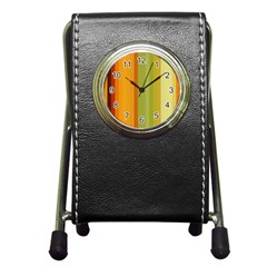 Colorful Citrus Colors Striped Background Wallpaper Pen Holder Desk Clocks by Simbadda