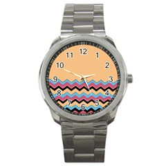 Chevrons Patterns Colorful Stripes Background Art Digital Sport Metal Watch by Simbadda