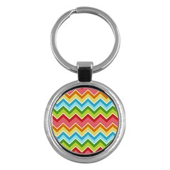 Colorful Background Of Chevrons Zigzag Pattern Key Chains (round)  by Simbadda