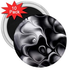 Fractal Black Liquid Art In 3d Glass Frame 3  Magnets (10 Pack)  by Simbadda