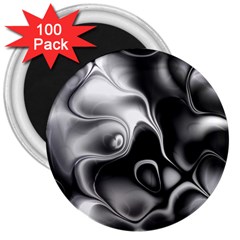 Fractal Black Liquid Art In 3d Glass Frame 3  Magnets (100 Pack) by Simbadda