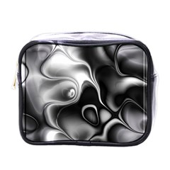 Fractal Black Liquid Art In 3d Glass Frame Mini Toiletries Bags by Simbadda