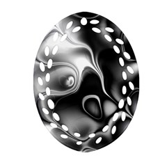 Fractal Black Liquid Art In 3d Glass Frame Ornament (oval Filigree)