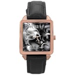 Fractal Black Liquid Art In 3d Glass Frame Rose Gold Leather Watch  Front