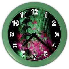 Pink And Green Shapes Make A Pretty Fractal Image Color Wall Clocks