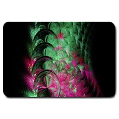 Pink And Green Shapes Make A Pretty Fractal Image Large Doormat  by Simbadda