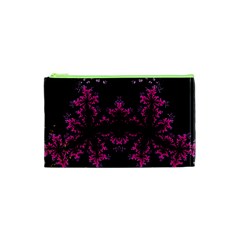 Violet Fractal On Black Background In 3d Glass Frame Cosmetic Bag (xs)