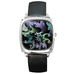 Fractal Image With Sharp Wheels Square Metal Watch by Simbadda