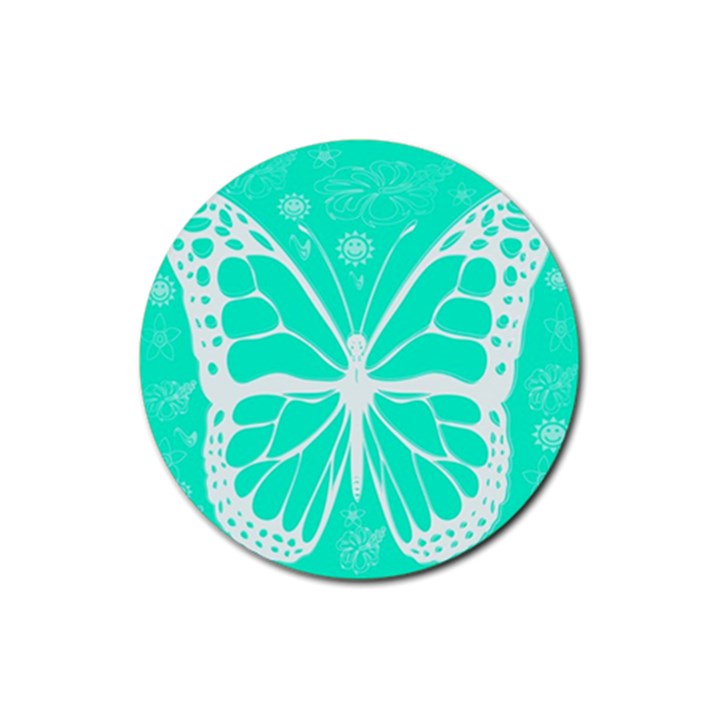 Butterfly Cut Out Flowers Rubber Coaster (Round) 