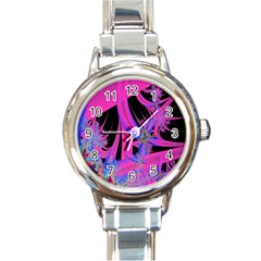 Fractal In Bright Pink And Blue Round Italian Charm Watch by Simbadda