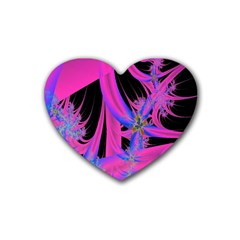 Fractal In Bright Pink And Blue Rubber Coaster (heart)  by Simbadda