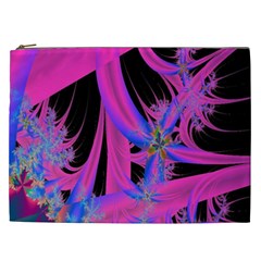 Fractal In Bright Pink And Blue Cosmetic Bag (xxl)  by Simbadda