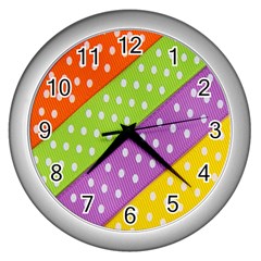 Colorful Easter Ribbon Background Wall Clocks (silver) 