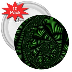 Fractal Drawing Green Spirals 3  Buttons (10 Pack)  by Simbadda