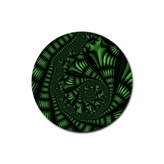 Fractal Drawing Green Spirals Rubber Coaster (round)  by Simbadda