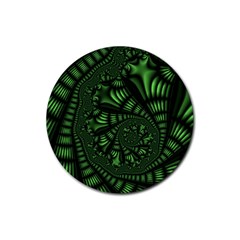 Fractal Drawing Green Spirals Rubber Round Coaster (4 Pack)  by Simbadda