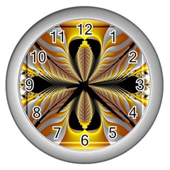 Fractal Yellow Butterfly In 3d Glass Frame Wall Clocks (silver) 