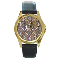 I Love You Love Background Round Gold Metal Watch by Simbadda