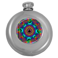 3d Glass Frame With Kaleidoscopic Color Fractal Imag Round Hip Flask (5 Oz)