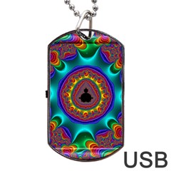 3d Glass Frame With Kaleidoscopic Color Fractal Imag Dog Tag Usb Flash (two Sides) by Simbadda