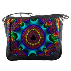 3d Glass Frame With Kaleidoscopic Color Fractal Imag Messenger Bags by Simbadda