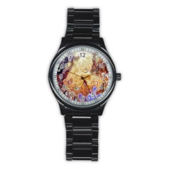 Space Abstraction Background Digital Computer Graphic Stainless Steel Round Watch by Simbadda