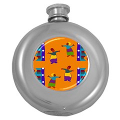 A Colorful Modern Illustration For Lovers Round Hip Flask (5 Oz)