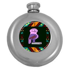 Owl A Colorful Modern Illustration For Lovers Round Hip Flask (5 Oz)