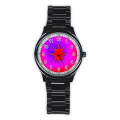 Pink Digital Computer Graphic Stainless Steel Round Watch by Simbadda