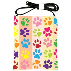 Colorful Animal Paw Prints Background Shoulder Sling Bags by Simbadda