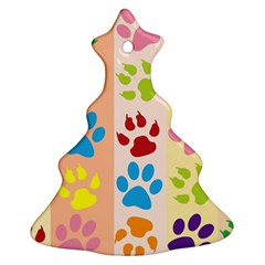 Colorful Animal Paw Prints Background Christmas Tree Ornament (two Sides) by Simbadda