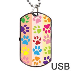 Colorful Animal Paw Prints Background Dog Tag Usb Flash (two Sides) by Simbadda