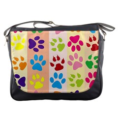 Colorful Animal Paw Prints Background Messenger Bags by Simbadda