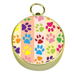 Colorful Animal Paw Prints Background Gold Compasses by Simbadda