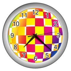 Squares Colored Background Wall Clocks (silver) 