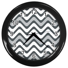 Shades Of Grey And White Wavy Lines Background Wallpaper Wall Clocks (black) by Simbadda