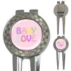 Pink Baby Love Text In Colorful Polka Dots 3-in-1 Golf Divots by Simbadda