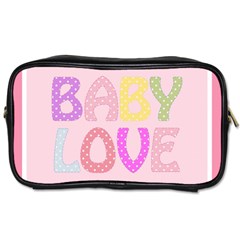 Pink Baby Love Text In Colorful Polka Dots Toiletries Bags