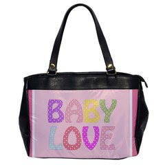Pink Baby Love Text In Colorful Polka Dots Office Handbags by Simbadda