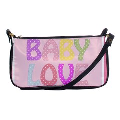 Pink Baby Love Text In Colorful Polka Dots Shoulder Clutch Bags by Simbadda