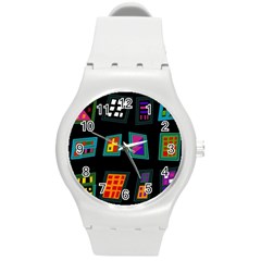Abstract A Colorful Modern Illustration Round Plastic Sport Watch (m)