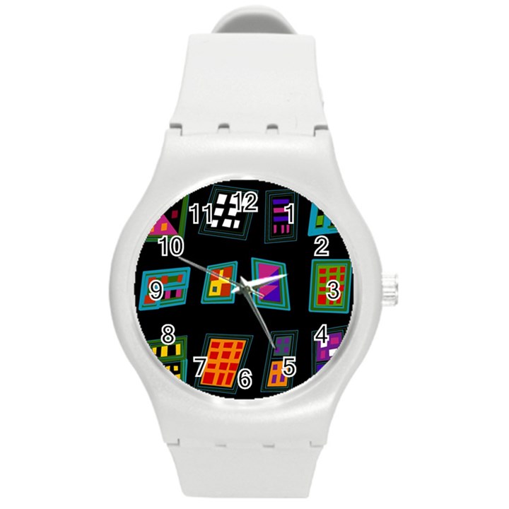 Abstract A Colorful Modern Illustration Round Plastic Sport Watch (M)