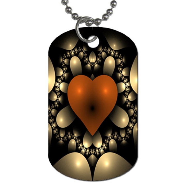 Fractal Of A Red Heart Surrounded By Beige Ball Dog Tag (Two Sides)