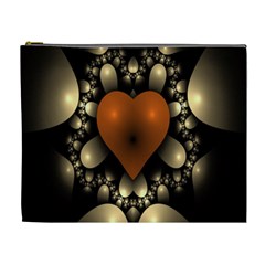 Fractal Of A Red Heart Surrounded By Beige Ball Cosmetic Bag (xl) by Simbadda