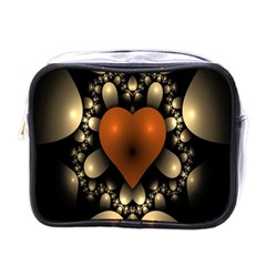 Fractal Of A Red Heart Surrounded By Beige Ball Mini Toiletries Bags by Simbadda